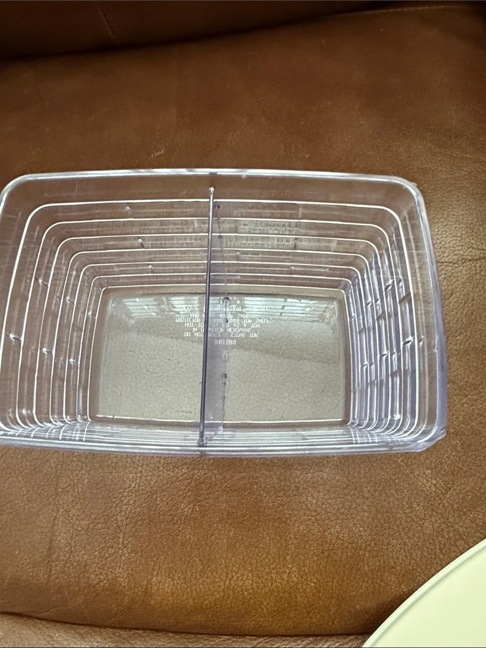 Longaberger Clear Storage Bin with Divider and Cream Lid